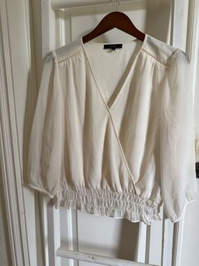 ECLAE Cream Wrap Blouse with Elastic Hem